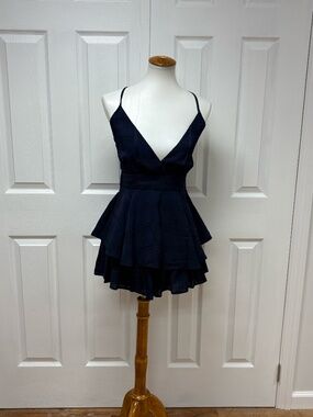 Polly Dress Theodora Navy Romper With Plaid Print - Size‎ 4.